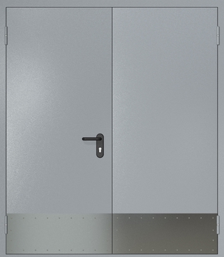 Двупольная глухая противопожарная дверь с узкими отбойниками RAL 7035 Двупольная глухая противопожарная дверь с узкими отбойниками RAL 7035