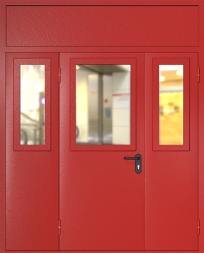 Полуторная остекленная противопожарная дверь с фрамугой и боковой вставкой Полуторная остекленная противопожарная дверь с фрамугой и боковой вставкой