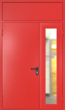 Полуторная противопожарная дверь с фрамугой и стеклом сбоку Полуторная противопожарная дверь с фрамугой и стеклом сбоку
