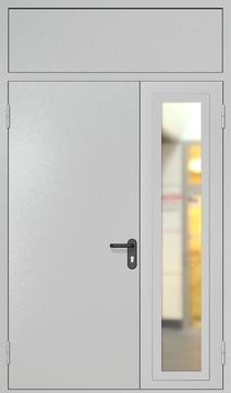 Полуторная противопожарная дверь с фрамугой и стеклом сбоку RAL 7035 Полуторная противопожарная дверь с фрамугой и стеклом сбоку RAL 7035